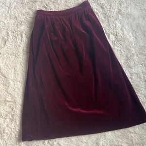 VINTAGE cranberry red velvet midi skirt